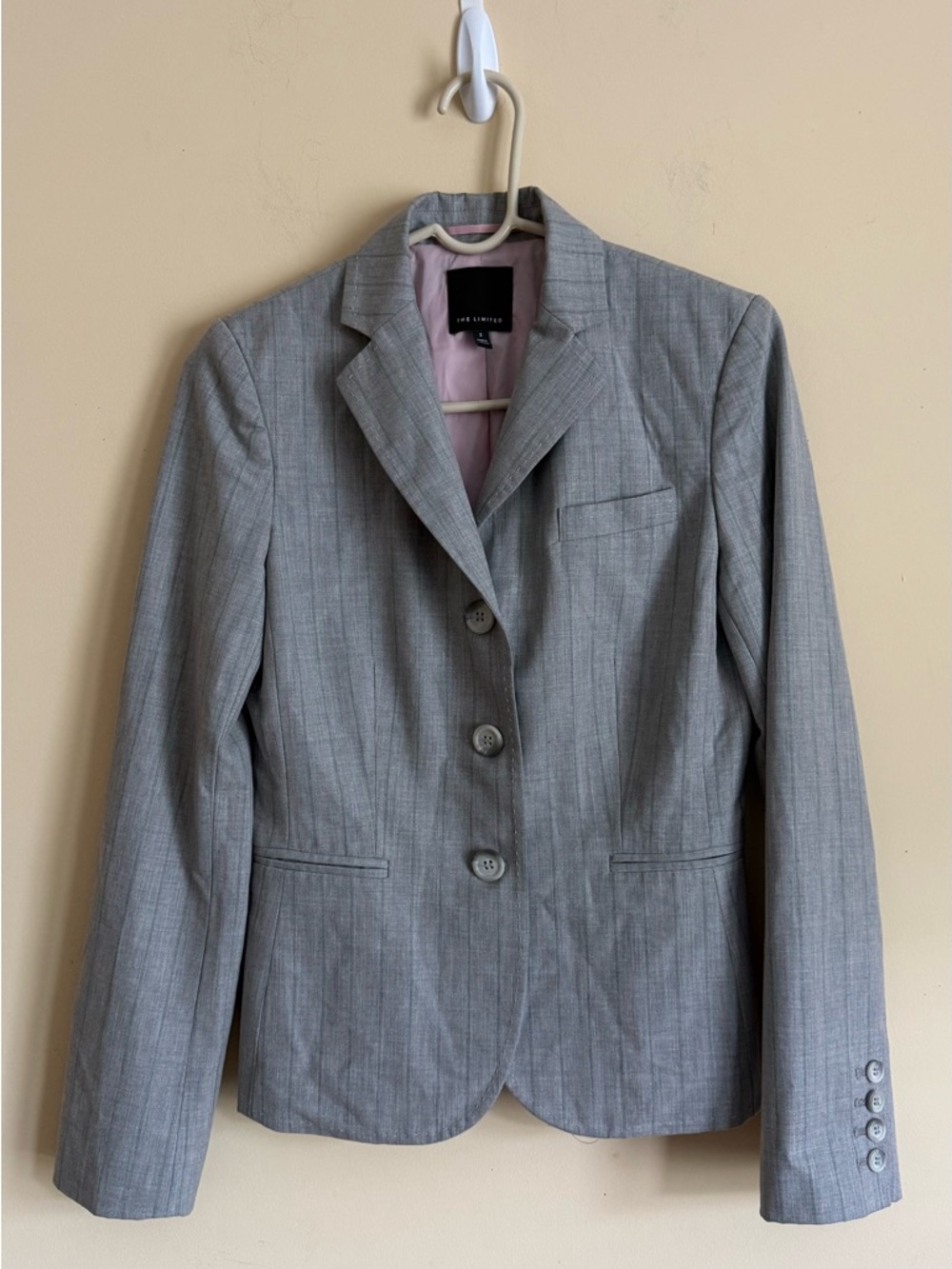 The Limited Gray Pinstripe Blazer with Pink Lining Sz 2
